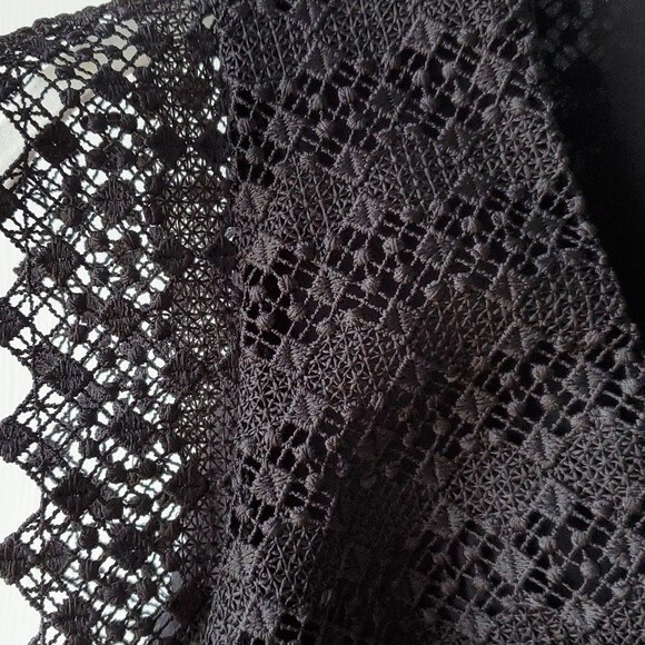 SANDRO PARIS BLACK LACE V-NECK GEOMETRIC MINI DRESS SIZE 2 FIT FLARE COCKTAIL - Picture 5 of 14